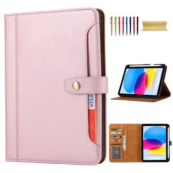 Flip Case for Apple iPad 11th 10th Generation 2025 2022 10.9", Pencil Holder Smart Cover Auto Sleep Wake Protective Documents Pocket Stand Snap Closure Case for iPad 11th 10th Gen 10.9 Inch, Rosegold