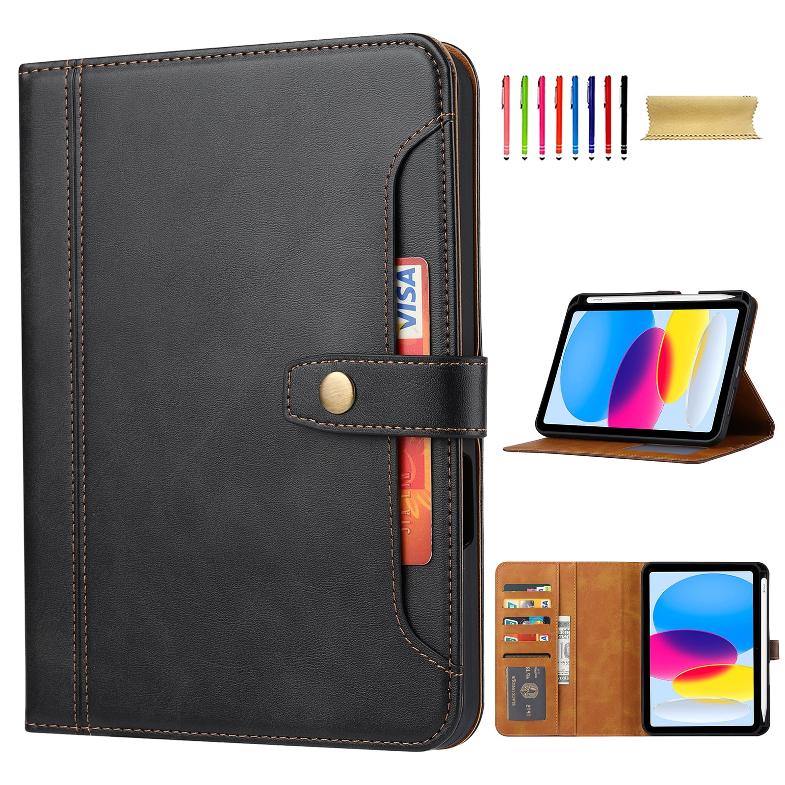 Flip Case for Apple iPad 11th 10th Generation 2025 2022 10.9", Pencil Holder Smart Cover Auto Sleep Wake Protective Documents Pocket Stand Snap Closure Case for iPad 11th 10th Gen 10.9 Inch, Black