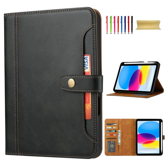 Flip Case for Apple iPad 11th 10th Generation 2025 2022 10.9", Pencil Holder Smart Cover Auto Sleep Wake Protective Documents Pocket Stand Snap Closure Case for iPad 11th 10th Gen 10.9 Inch, Black