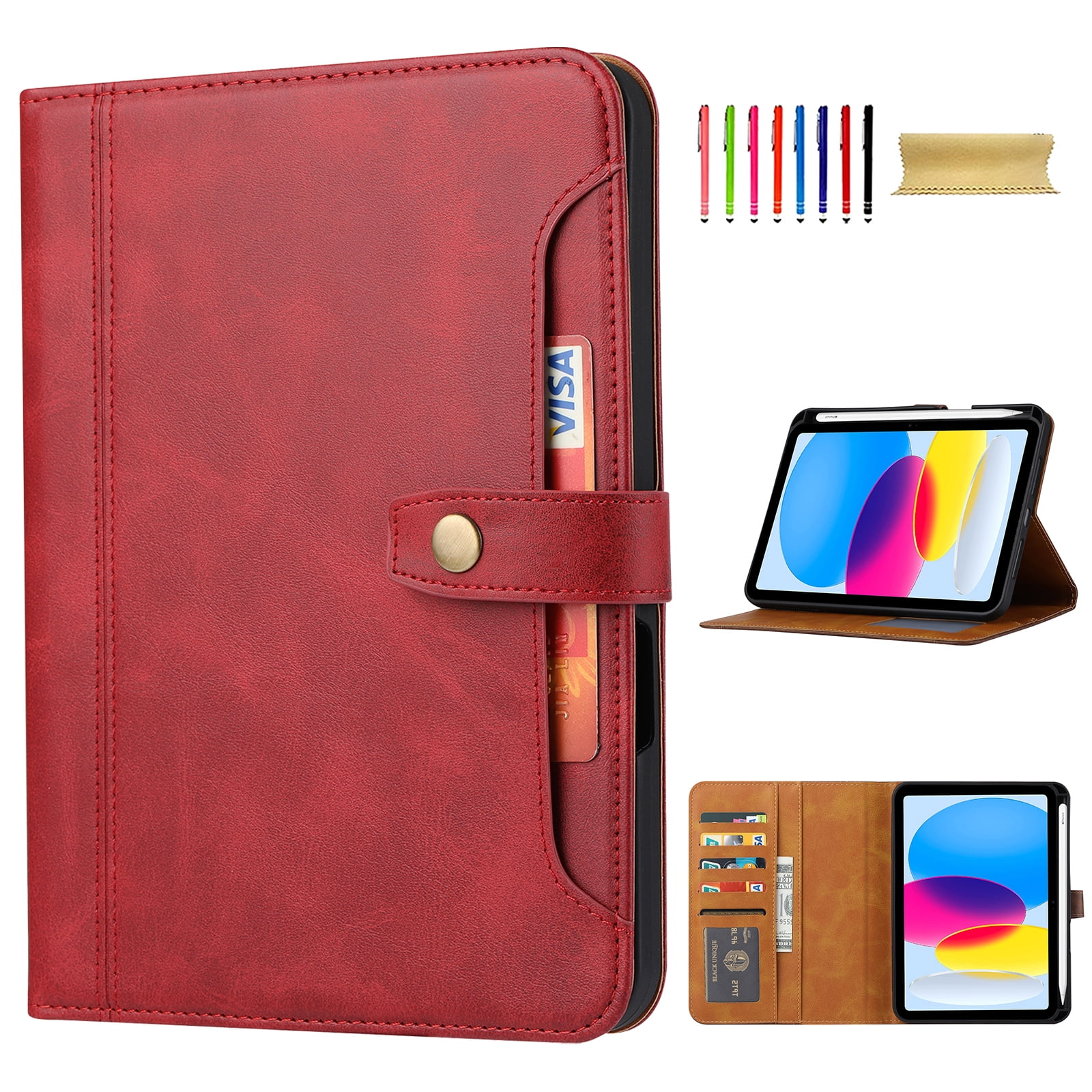 Flip Case for Apple iPad 11th 10th Generation 2025 2022 10.9", Pencil Holder Smart Cover Auto Sleep Wake Protective Documents Pocket Stand Snap Closure Case for iPad 11th 10th Gen 10.9 Inch, Red