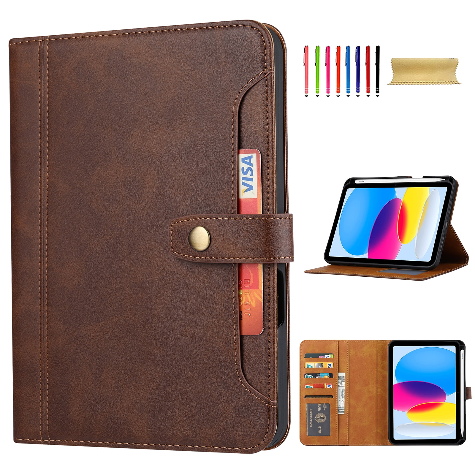 Flip Case for Apple iPad 11th 10th Generation 2025 2022 10.9", Pencil Holder Smart Cover Auto Sleep Wake Protective Documents Pocket Stand Snap Closure Case for iPad 11th 10th Gen 10.9 Inch, Coffee