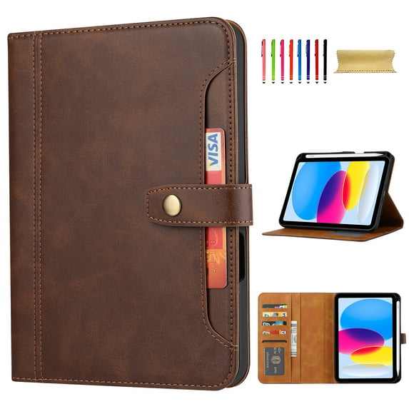 Flip Case for Apple iPad 11th 10th Generation 2025 2022 10.9", Pencil Holder Smart Cover Auto Sleep Wake Protective Documents Pocket Stand Snap Closure Case for iPad 11th 10th Gen 10.9 Inch, Coffee