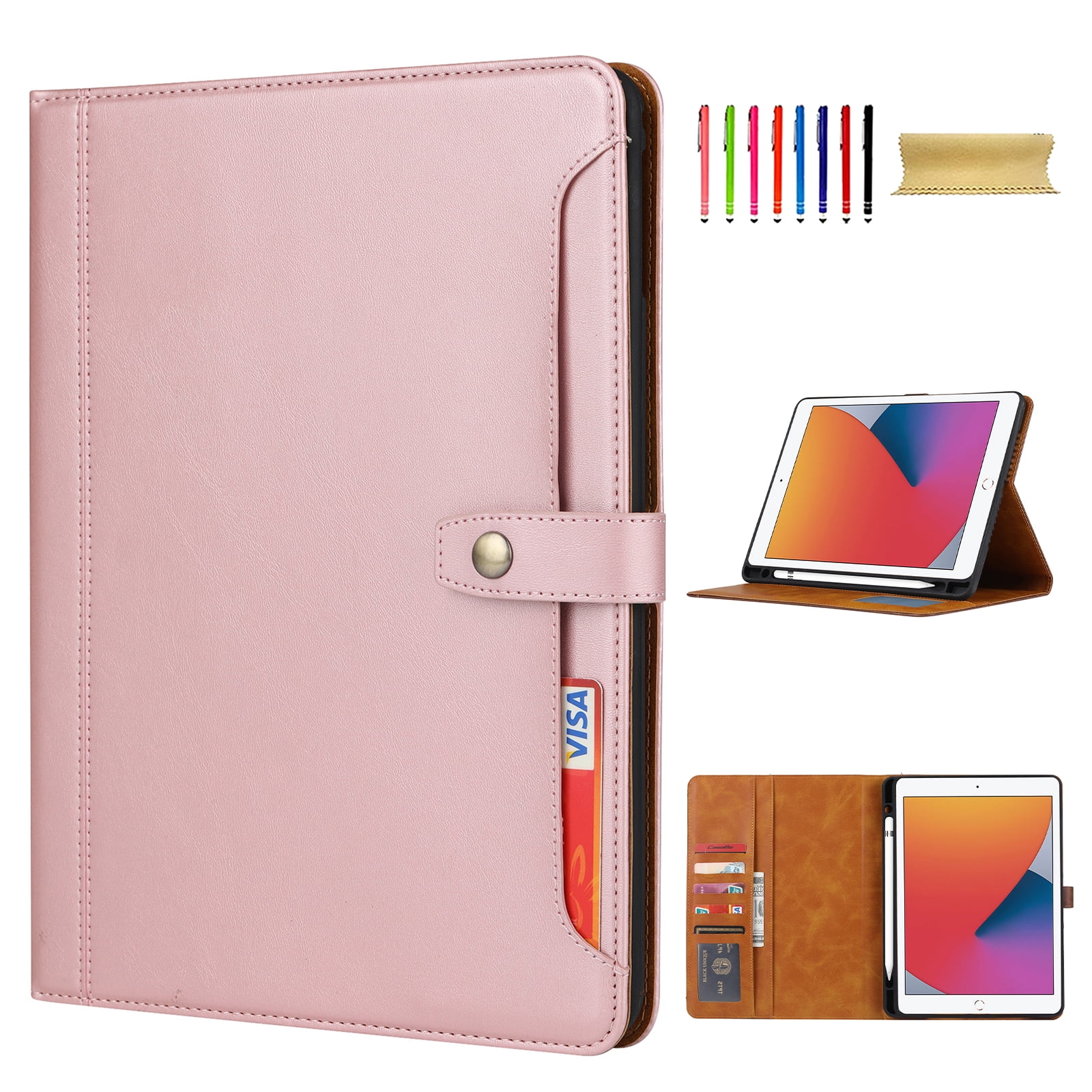Flip Case for Apple iPad 6th 5th Gen 9.7"/ iPad Air 1 2, with Pencil Holder Smart Cover Auto Sleep Wake Protective Documents Pocket Stand Snap Closure Case for iPad 6th 5th Gen 2018/2017, Rosegold