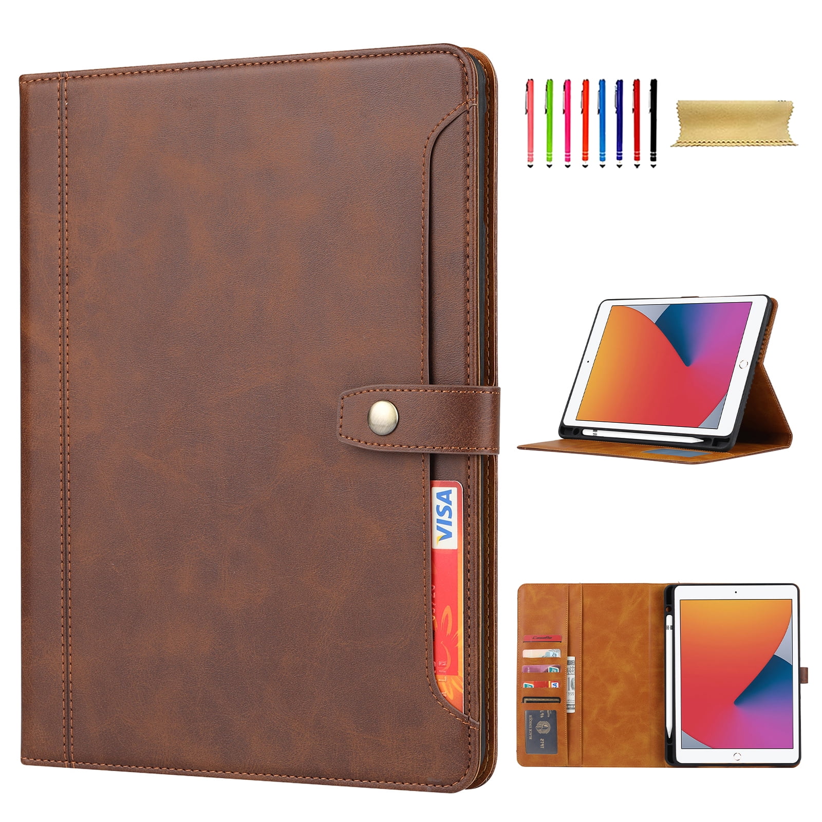 Flip Case for Apple iPad 6th 5th Gen 9.7"/ iPad Air 1 2, with Pencil Holder Smart Cover Auto Sleep Wake Protective Documents Pocket Stand Snap Closure Case for iPad 6th 5th Gen 2018/2017, Coffee