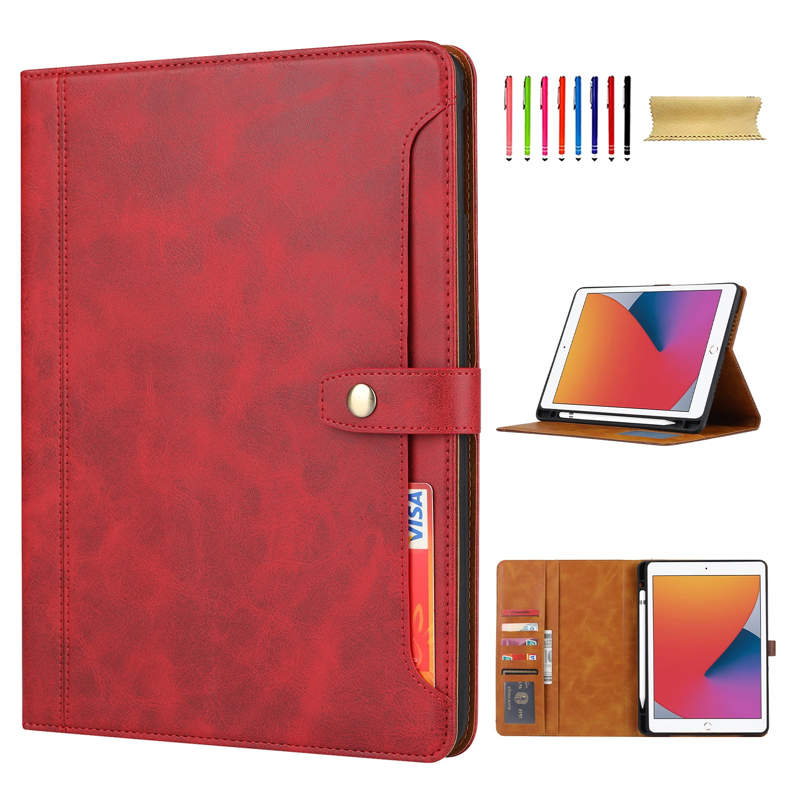Flip Case for Apple iPad 6th 5th Gen 9.7"/ iPad Air 1 2, with Pencil Holder Smart Cover Auto Sleep Wake Protective Documents Pocket Stand Snap Closure Case for iPad 6th 5th Gen 2018/2017, Red