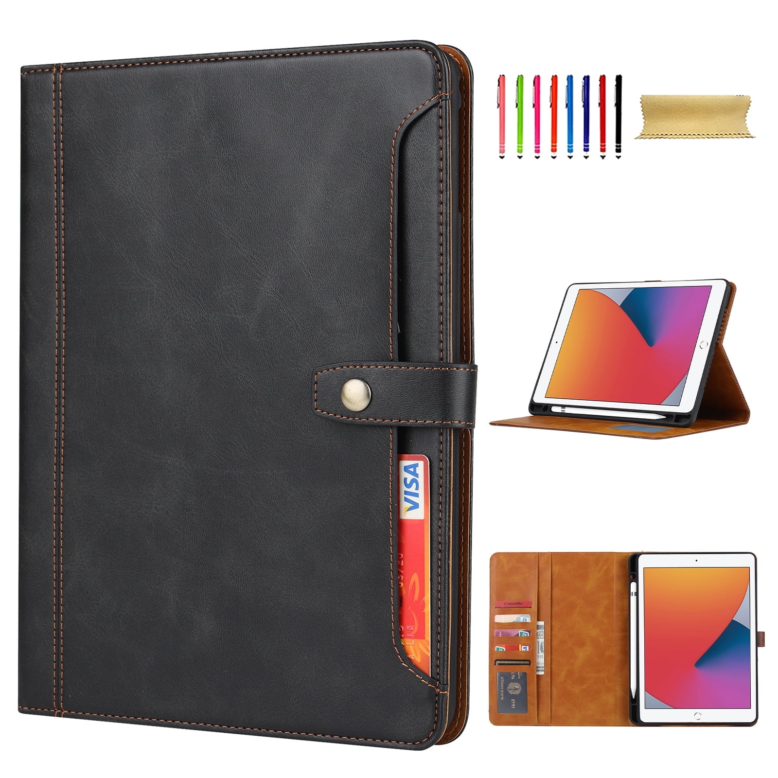 Flip Case for Apple iPad 6th 5th Gen 9.7"/ iPad Air 1 2, with Pencil Holder Smart Cover Auto Sleep Wake Protective Documents Pocket Stand Snap Closure Case for iPad 6th 5th Gen 2018/2017, Black