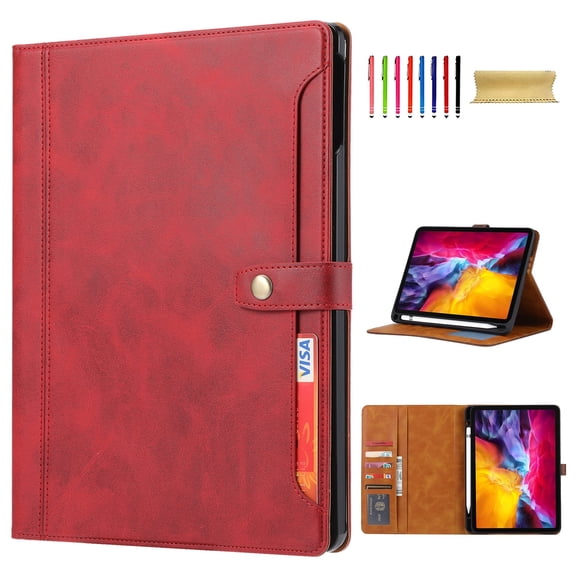 Flip Case for Apple iPad Air 11" 2025 2024/Pro 11 2022/2021/2020/2018/ iPad Air 5th 4th Gen 10.9", Pencil Holder Smart Cover Auto Sleep Wake Protective Documents Pocket Stand Snap Closure,Red