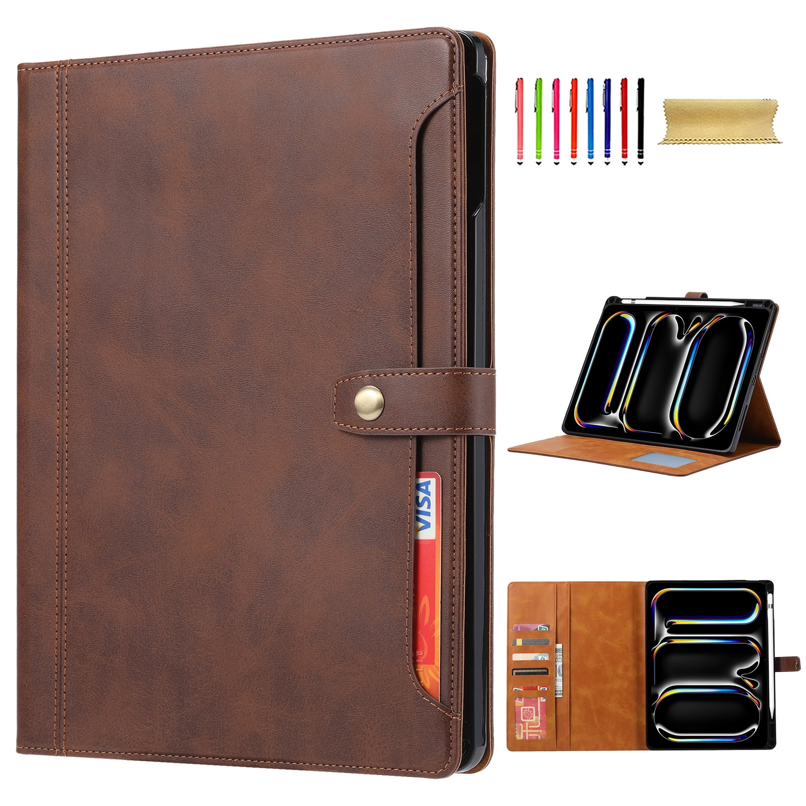 Flip Case for Apple iPad Air 13 2025 2024 M3 M2/ Pro 12.9" 2022/2021/2020/2018,Pencil Holder Smart Cover Auto Sleep Wake Protective Documents Pocket Stand Snap Closure Case for iPad Air 13",Coffee