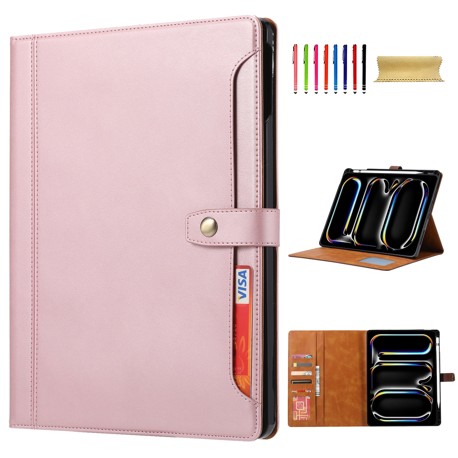 Flip Case for Apple iPad Air 13 2025 2024 M3 M2/ Pro 12.9" 2022/2021/2020/2018,Pencil Holder Smart Cover Auto Sleep Wake Protective Documents Pocket Stand Snap Closure Case for iPad Air 13",Rosegold