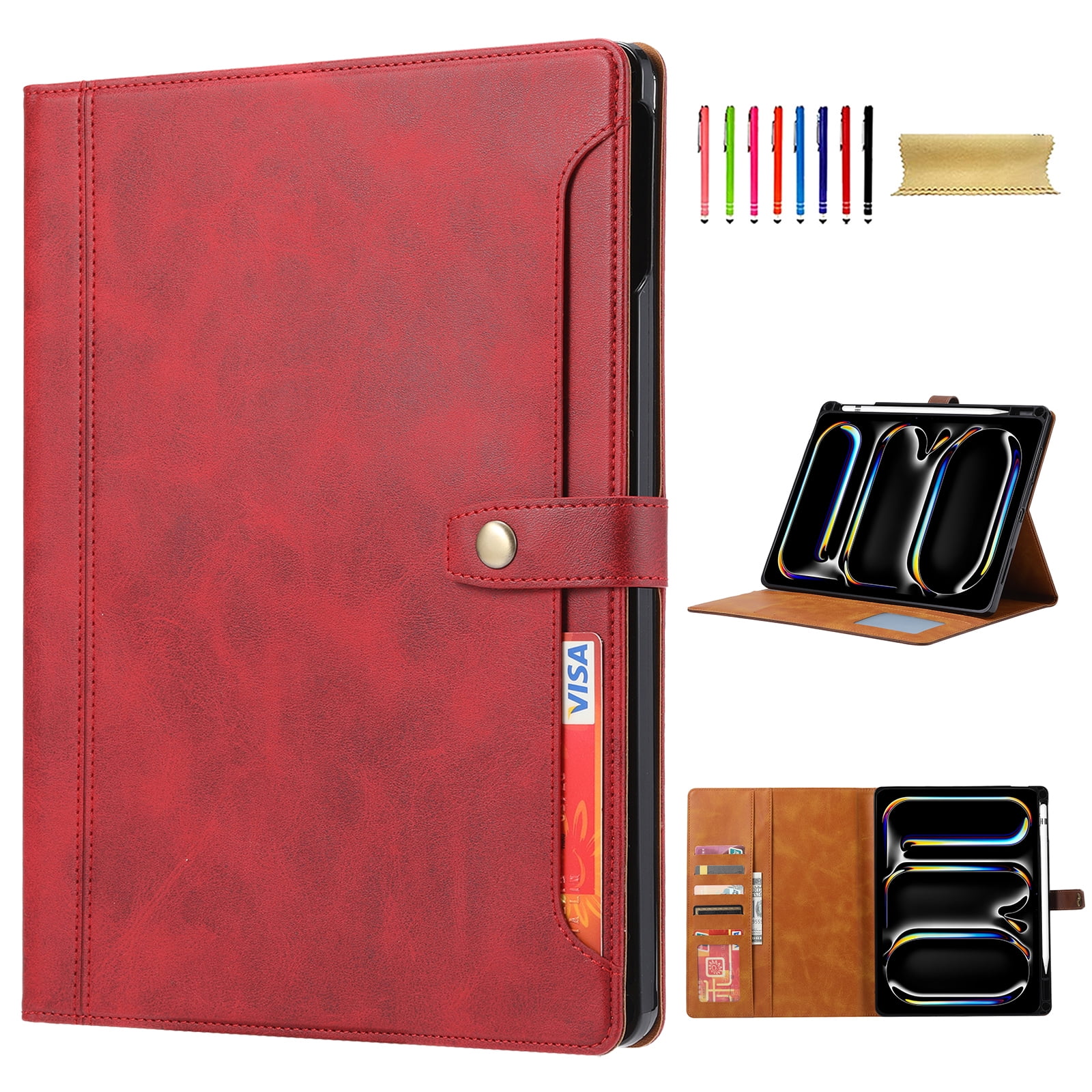 Flip Case for Apple iPad Air 13 2025 2024 M3 M2/ Pro 12.9" 2022/2021/2020/2018,Pencil Holder Smart Cover Auto Sleep Wake Protective Documents Pocket Stand Snap Closure Case for iPad Air 13",Red