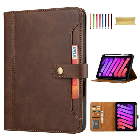 Flip Case for Apple iPad mini 7th Gen (A17 Pro)/ iPad Mini 6th Gen 8.3", with Pencil Holder Smart Cover Auto Sleep Wake Protective Documents Pocket Stand Snap Closure Case for iPad mini 7 6, Coffee