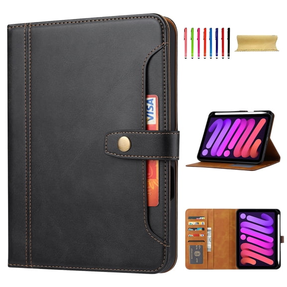 Flip Case for Apple iPad mini 7th Gen (A17 Pro)/ iPad Mini 6th Gen 8.3", with Pencil Holder Smart Cover Auto Sleep Wake Protective Documents Pocket Stand Snap Closure Case for iPad mini 7 6, Black