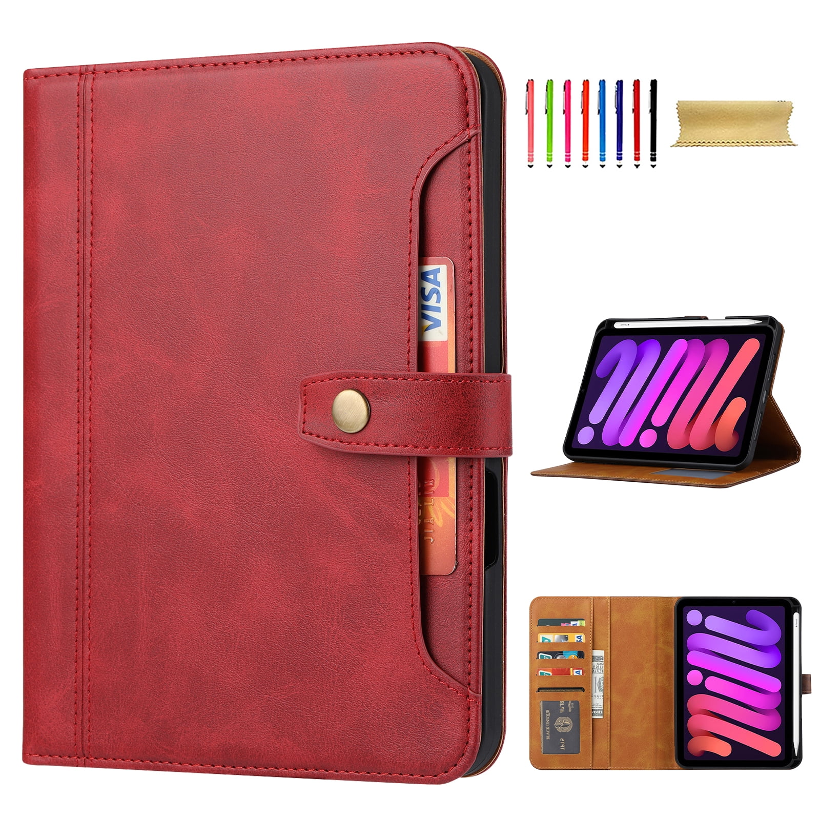 Flip Case for Apple iPad mini 7th Gen (A17 Pro)/ iPad Mini 6th Gen 8.3", with Pencil Holder Smart Cover Auto Sleep Wake Protective Documents Pocket Stand Snap Closure Case for iPad mini 7 6, Red