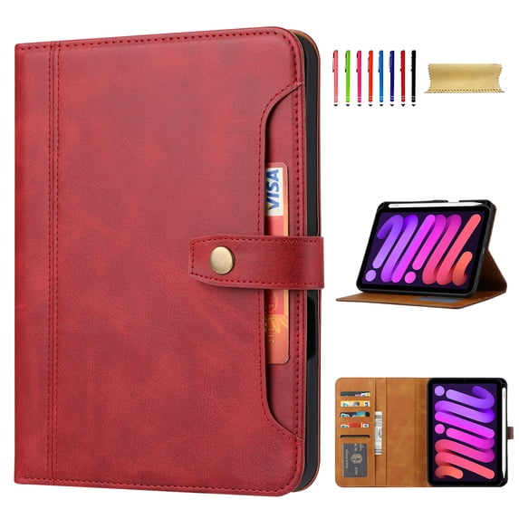 Flip Case for Apple iPad mini 7th Gen (A17 Pro)/ iPad Mini 6th Gen 8.3", with Pencil Holder Smart Cover Auto Sleep Wake Protective Documents Pocket Stand Snap Closure Case for iPad mini 7 6, Red