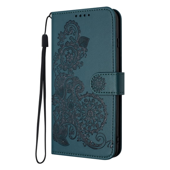 Flip Case Compatible with Google Pixel 6, Mandala Embossed Premium PU Leather Hand Wrist Cards Holder Folio Stand Luxury Protective Drop Proof Phone Case for Google Pixel 6,Darkgreen