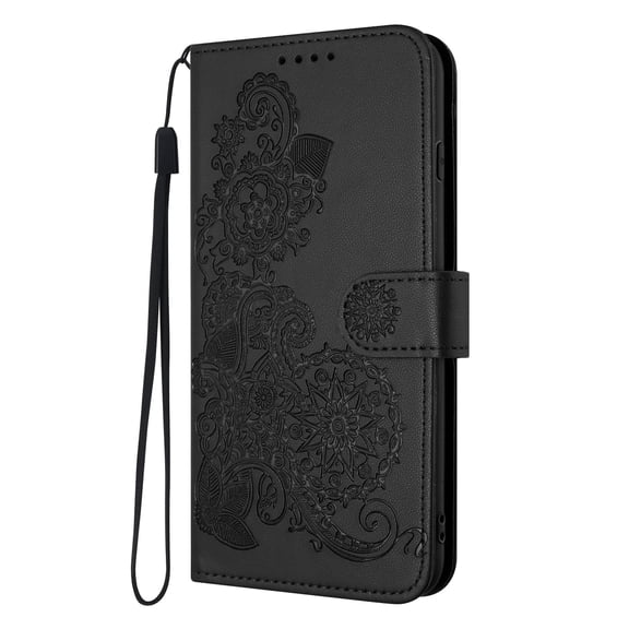 Flip Case Compatible with Google Pixel 6 Pro, Mandala Embossed Premium PU Leather Hand Wrist Cards Holder Folio Stand Luxury Protective Drop Proof Phone Case for Google Pixel 6 Pro,Black
