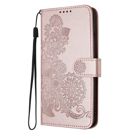 Flip Case Compatible with Google Pixel 9 / 9 Pro, Mandala Embossed Premium PU Leather Hand Wrist Cards Holder Folio Stand Luxury Protective Drop Proof Phone Case for Google Pixel 9 / 9 Pro,Rosegold