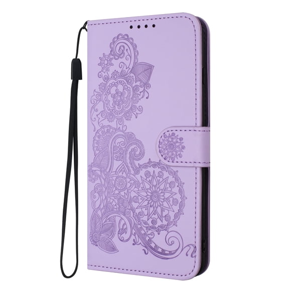Flip Case Compatible with Google Pixel 9 Pro XL, Mandala Embossed Premium PU Leather Hand Wrist Cards Holder Folio Stand Luxury Protective Drop Proof Phone Case for Google Pixel 9 Pro XL,Purple