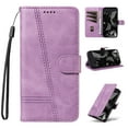 thumbnail image 1 of Flip Case Compatible with iPhone 16e || Skin Feel Leather Wallet Phone Case for iPhone 16e || TPU Inner with Viewing Stand & Card Holder || Wrist Strap Folio Cover - Purple, 1 of 5