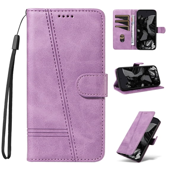 Flip Case Compatible with iPhone 16e || Skin Feel Leather Wallet Phone Case for iPhone 16e || TPU Inner with Viewing Stand & Card Holder || Wrist Strap Folio Cover - Purple