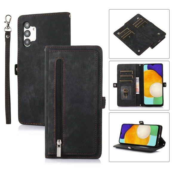 Flip Case Cover for Samsung Galaxy A25 5G Case, Multi-Card Zipper Wallet Phone Case Leather Folio Flip Wallet Magnetic Wallet Case Phone Cover Case for Samsung Galaxy A25 5G Back Cover, Black