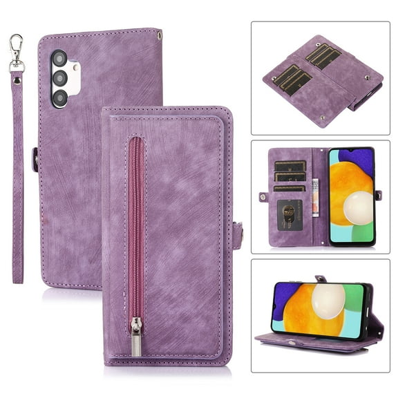 Flip Case Cover for Samsung Galaxy A25 5G Case, Multi-Card Zipper Wallet Phone Case Leather Folio Flip Wallet Magnetic Wallet Case Phone Cover Case for Samsung Galaxy A25 5G Back Cover, Purple