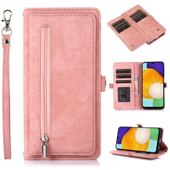 Flip Case Cover for Samsung Galaxy S23 Plus Case, Multi-Card Zipper Wallet Phone Case Leather Folio Flip Wallet Magnetic Wallet Case Phone Cover Case for Samsung Galaxy S23 Plus, Rosegold