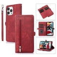 thumbnail image 1 of Flip Case Cover for iPhone 16 Pro Case, Multi-Card Zipper Wallet Phone Case Leather Folio Flip Wallet Magnetic Wallet Case Phone Cover Case for iPhone 16 Pro Back Cover, Red, 1 of 10