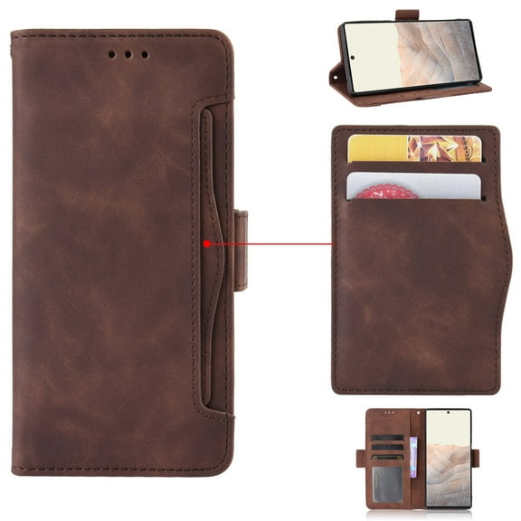 Flip Case for Googel Pixel 6 Pro 6.7" 2021, Allytech Premium PU Leather Magnetic Closure Foldable Stand Function Detachable Front Pocket Wallet Shockproof Purse Cover for Googel Pixel 6 Pro 5G, Brown