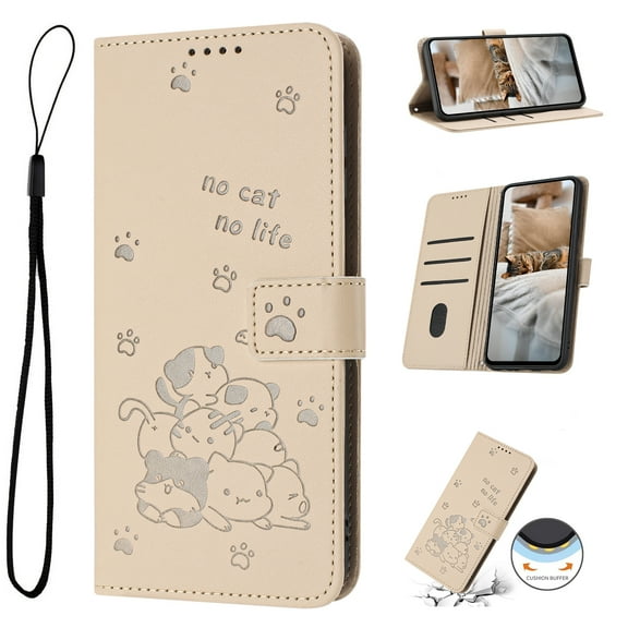 Flip Case for Motorola Moto G 5G 2025 PU Leather Wallet Case with Card Slots Magnetic Clasp Stand Function Cover Lovely Embossed with Wrist Strap Soft Inner Case for Moto G 5G 2025 - Beige