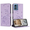 thumbnail image 1 of Flip Case for Motorola Moto G Play 4G 2024 PU Leather Wallet Case with Card Slots Magnetic Clasp Stand Function Cover Lovely Embossed with Wrist Strap Soft Inner Case for G Play 4G 2024 - Purple, 1 of 8