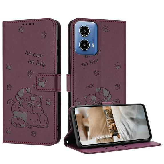 Flip Case for Motorola Moto G Power 5G 2024 PU Leather Wallet Case with Card Slots Magnetic Clasp Stand Function Cover Lovely Embossed with Wrist Strap Soft Inner Case for G Power 5G 2024 - Maroon