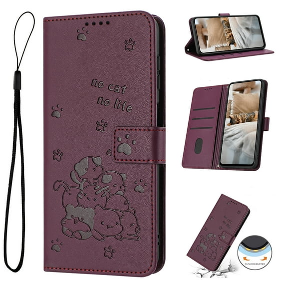 Flip Case for Motorola Moto G Power 5G 2025 PU Leather Wallet Case with Card Slots Magnetic Clasp Stand Function Cover Lovely Embossed with Wrist Strap Soft Inner Case - Maroon