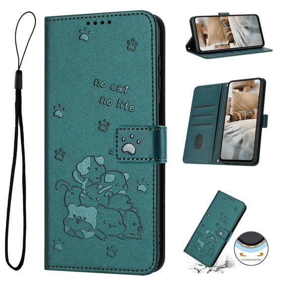 Flip Case for Motorola Moto G Power 5G 2025 PU Leather Wallet Case with Card Slots Magnetic Clasp Stand Function Cover Lovely Embossed with Wrist Strap Soft Inner Case - Darkgreen