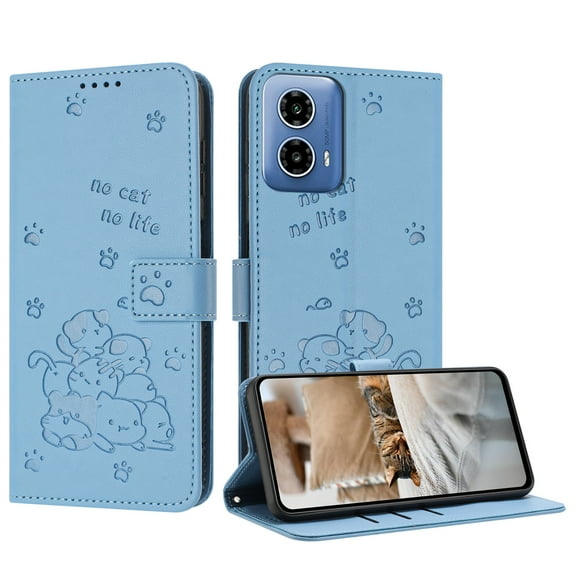 Flip Case for Motorola Moto G Stylus 5G 2024 PU Leather Wallet Case with Card Slots Magnetic Clasp Stand Function Cover Lovely Embossed with Wrist Strap Soft Inner Case for G Stylus 5G 2024 - Blue