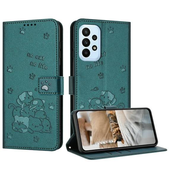 Flip Case for Samsung Galaxy A42 5G PU Leather Wallet Case with Card Slots Magnetic Clasp Stand Function Cover Lovely Embossed with Wrist Strap Soft Inner Case for Galaxy A42 5G - Darkgreen