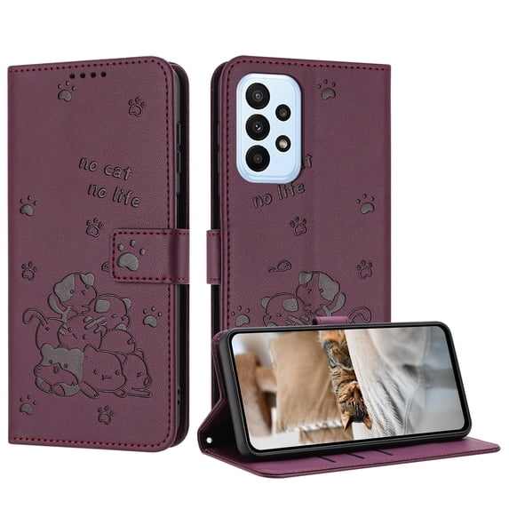 Flip Case for Samsung Galaxy A42 5G PU Leather Wallet Case with Card Slots Magnetic Clasp Stand Function Cover Lovely Embossed with Wrist Strap Soft Inner Case for Galaxy A42 5G - Maroon