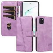 Flip Case for Samsung Galaxy Note 10 Lite Dual SIM, 360 Degree Protection Shockproof PU Leather Wallet Phone Cover, Kickstand and 3 Card Slots, Purple