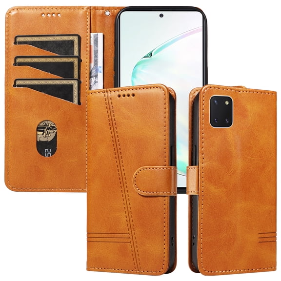Flip Case for Samsung Galaxy Note 10 Lite Dual SIM, 360 Degree Protection Shockproof PU Leather Wallet Phone Cover, Kickstand and 3 Card Slots, Yellow
