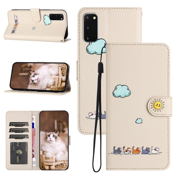 Flip Case for Samsung Galaxy S20, PU Leather Wallet Case with Card Slots Magnetic Clasp Stand Function Cover Lovely Animal Pattern Lanyard Drop Protective for Samsung Galaxy S20 - Beige