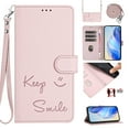 thumbnail image 1 of Flip Case for Samsung Galaxy S22 Plus, Embossed PU Leather Full body Protection Wallet Case, Card Slots Kickstand, Wrist Strap + Shoulder Strap, RFID Blocking Magnetic Closure Phone Cover, Pink, 1 of 10