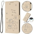 thumbnail image 1 of Flip Case for Samsung Galaxy S23 FE PU Leather Wallet Case with RFID Blocking Card Slot & Cash Pocket Magnetic Clasp Stand Function Cover Cat Patterned with Wrist Strap Phone Case,Beige, 1 of 9