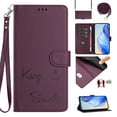 thumbnail image 1 of Flip Case for Samsung Galaxy S24, Embossed PU Leather Full body Protection Wallet Case, Card Slots Kickstand, Wrist Strap + Shoulder Strap, RFID Blocking Magnetic Closure Phone Cover, Darkpurple, 1 of 11