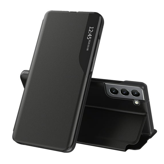 Flip Case for Samsung Galaxy S24 - PU Leather Business Case with Full Body Protection, Kickstand, Smart Clear View Window, Shockproof, Slim Cover for Samsung Galaxy S24 - Black