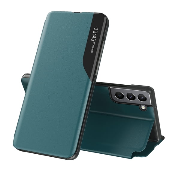 Flip Case for Samsung Galaxy S24 - PU Leather Business Case with Full Body Protection, Kickstand, Smart Clear View Window, Shockproof, Slim Cover for Samsung Galaxy S24 - Cyan