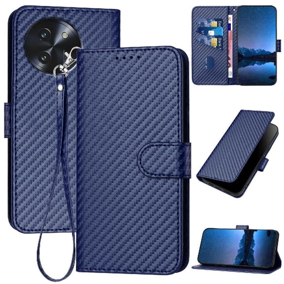 Flip Case for Doogee Note 59 Premium Leather with Detachable Hand Strap Carbon Fiber Surface with Card Slot and Kickstand