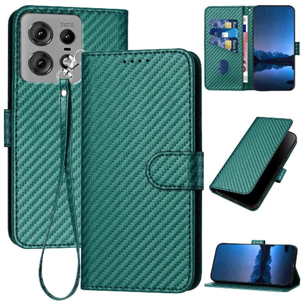 Flip Case for Motorola Edge 50 Pro Premium Leather Carbon Fiber Surface