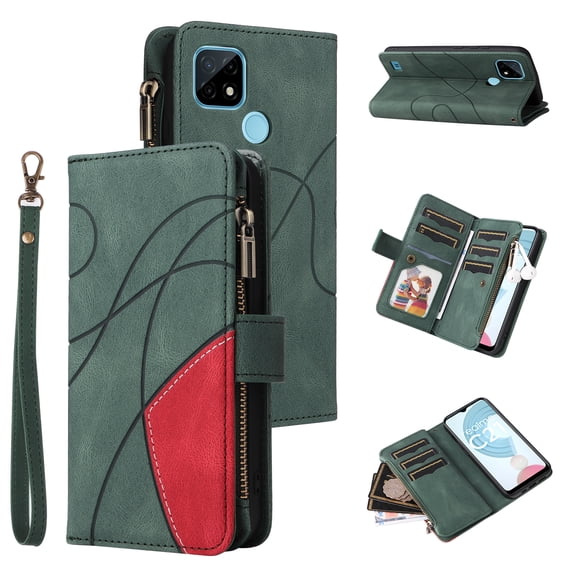 Flip Case for OPPO Realme C21, PU Leather 2 Color Assorted Kickstand Function Shockproof Wallet Cover for OPPO Realme C21