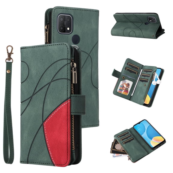 Flip Case for Oppo A15, PU Leather 2 Color Assorted Kickstand Function Shockproof Wallet Cover for Oppo A15
