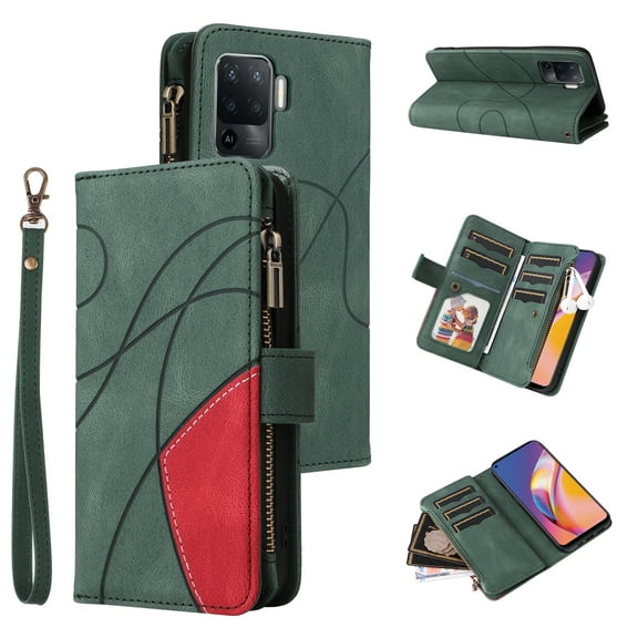 Flip Case for Oppo A94 4G, PU Leather 2 Color Assorted Kickstand Function Shockproof Wallet Cover for Oppo A94 4G